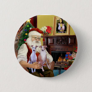 Santa's Two Whippets 6 Cm Round Badge