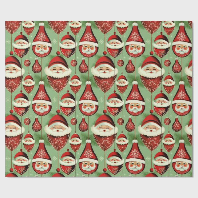 Santa's Vintage Ornament Delight Wrapping Paper (Flat)