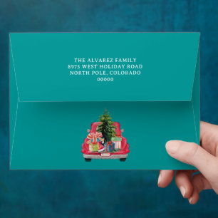 Santa's Vintage Red Farm Truck  Envelope