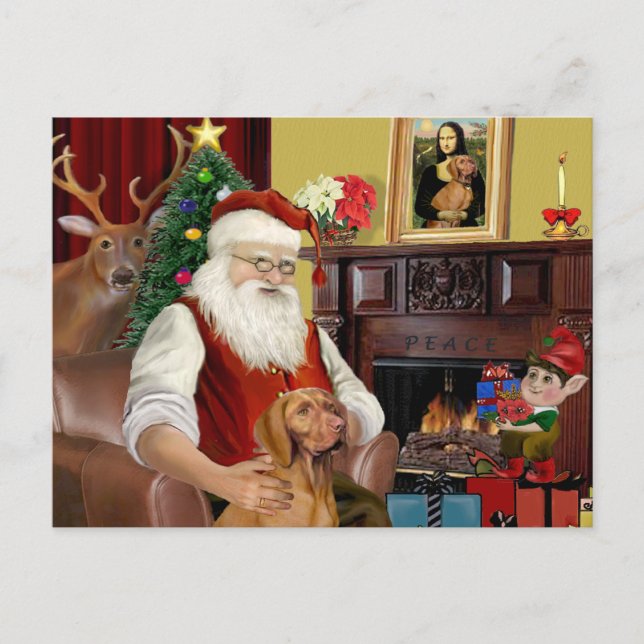 Santa's Vizsla Holiday Postcard (Front)