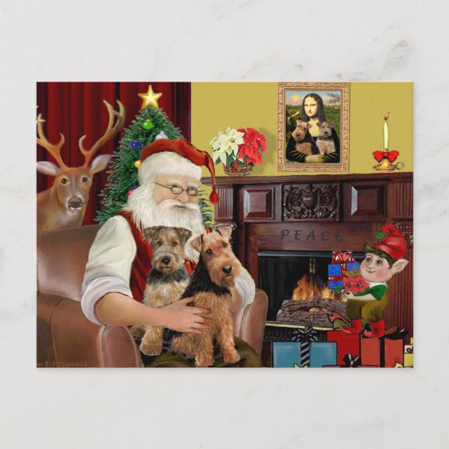 Santa's Welsh Terriers (TWO) Holiday Postcard (Front)
