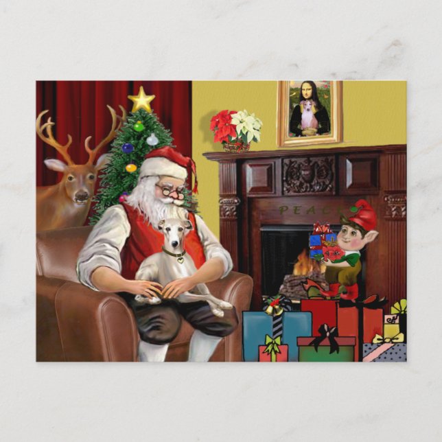 Santa's Whippet Holiday Postcard (Front)