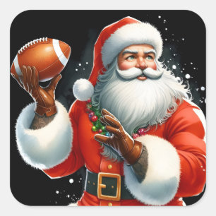 Santa's Winter Football Fun Square Sticker