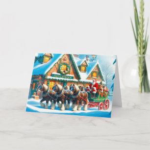 Santa's Workshop and Team of Horses Christmas Card