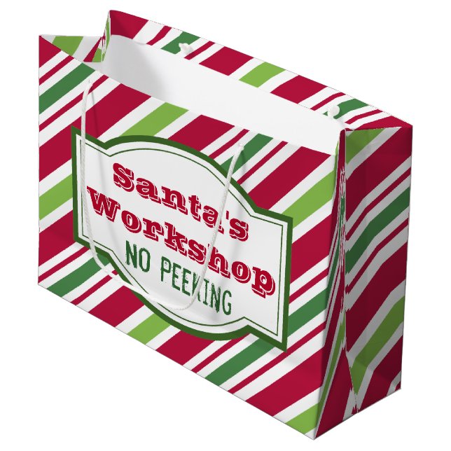 Santa's Workshop Christmas No Peeking Gift Bag (Front Angled)
