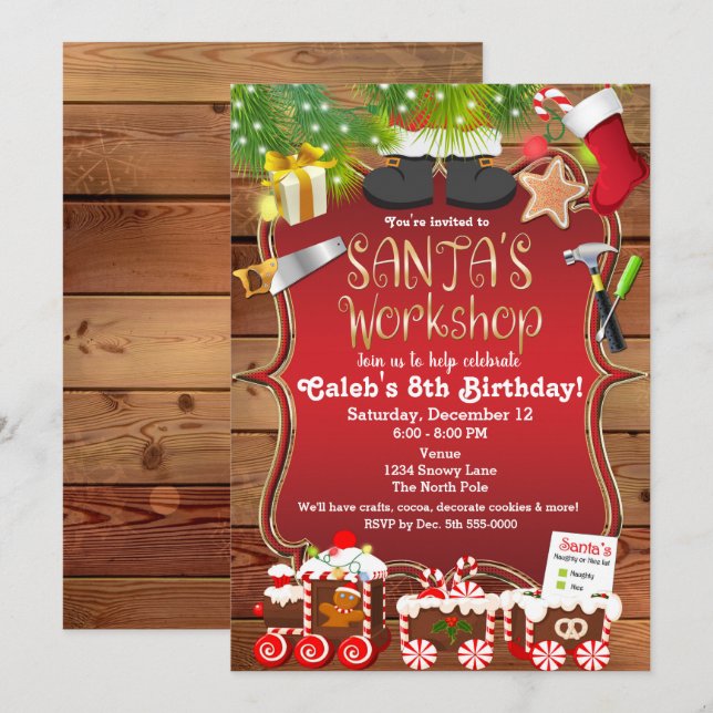 Santa's Workshop Christmas Party Invitation (Front/Back)