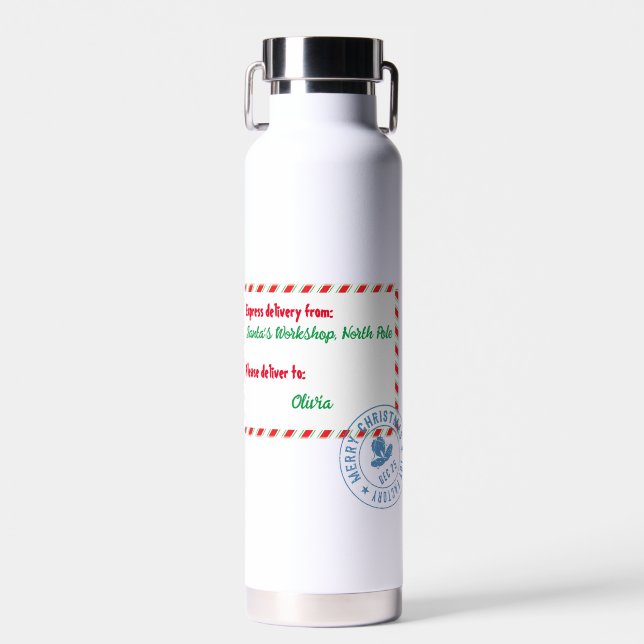 Santa's Workshop Delivery Personalised Water Bottle (Front)