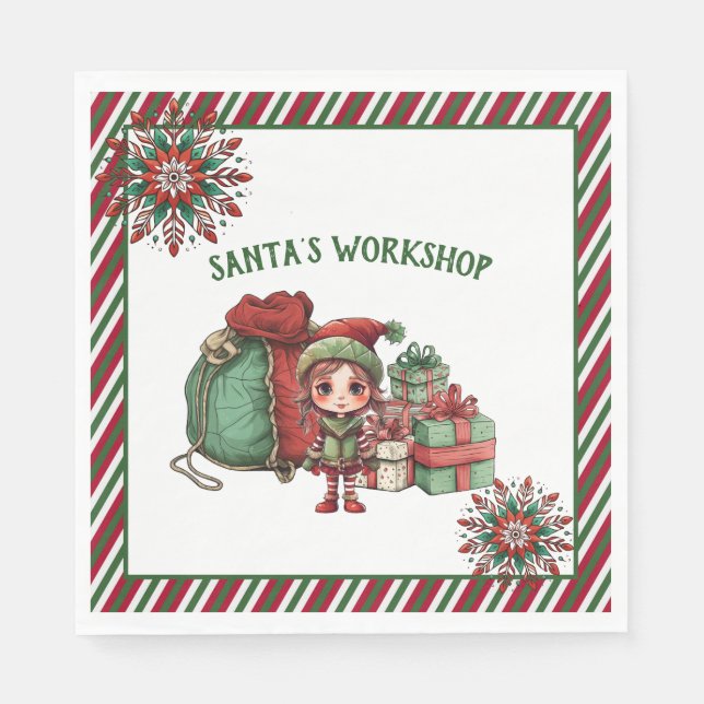 Santa's Workshop Elf Christmas Holiday Party Napkin (Front)