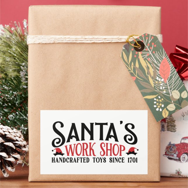 Santa's workshop festive Christmas Rectangular Sticker (Holiday)