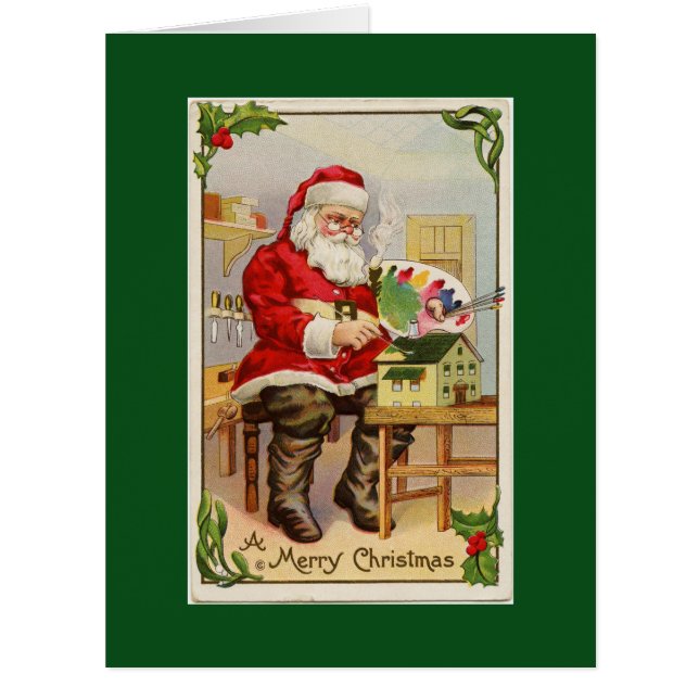 Santa's Workshop Green BIG Greeting Card (Front)