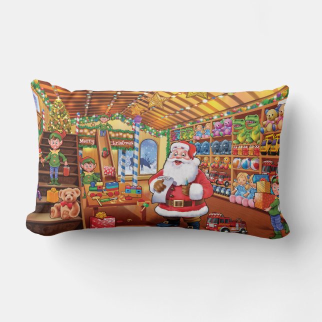 Santa's workshop Lumbar cushion with Elves! (Front)