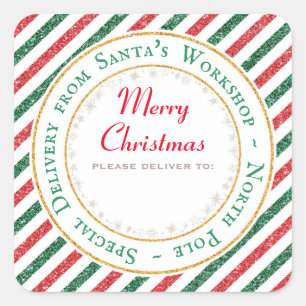 Santa's Workshop, North Pole - Please deliver to: Square Sticker