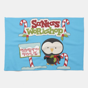 Santa's Workshop Penguin Tea Towel