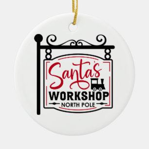 Santa's Workshop Sign Ceramic Tree Decoration
