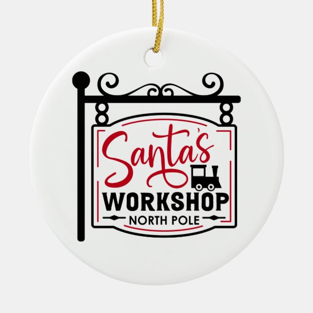 Santa's Workshop Sign Ceramic Tree Decoration (Front)