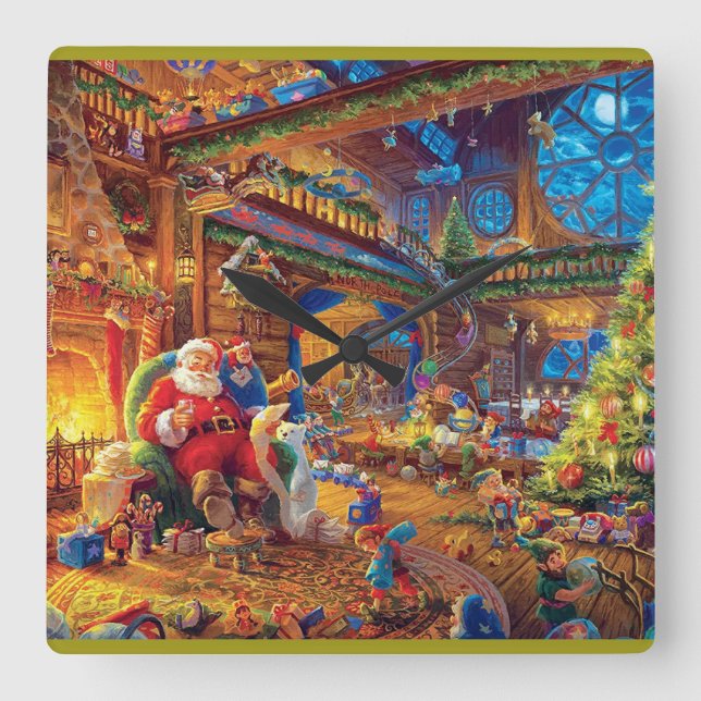 Santa's Workshop Square Wall Clock (Front)