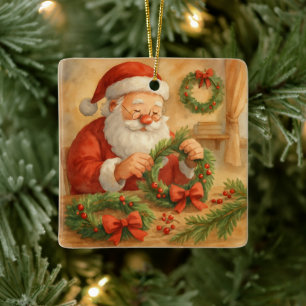 Santa's Workshop Wreath Maker Personalized Ceramic Ornament