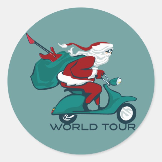Santa's World Tour Scooter Classic Round Sticker (Front)