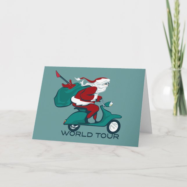 Santa's World Tour Scooter Holiday Card (Front)