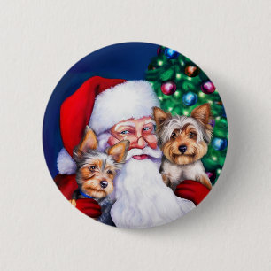 Santa's Yorkies at Christmas 6 Cm Round Badge