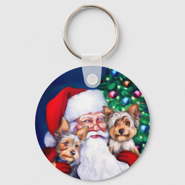 Santa's Yorkies at Christmas Key Ring (Front)