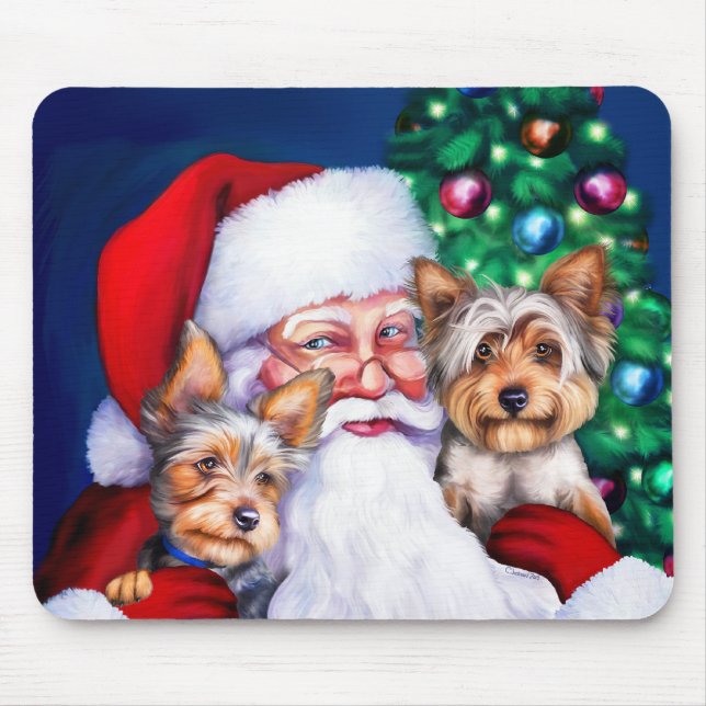 Santa's Yorkies at Christmas Mouse Pad (Front)