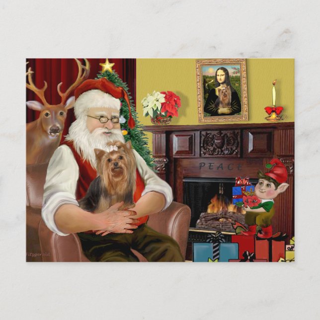 Santa's Yorkshire Terrier #7 Holiday Postcard (Front)