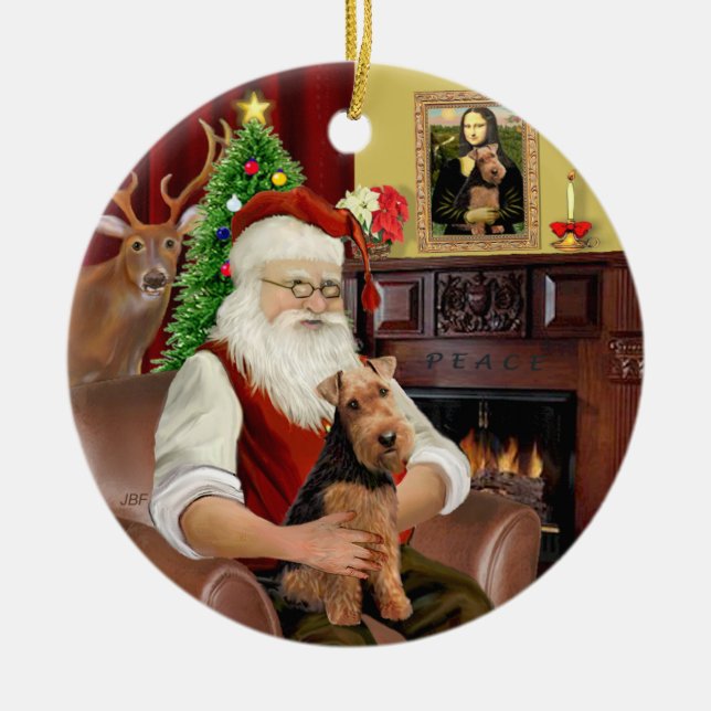 Santas's Welsh Terrier Ceramic Tree Decoration (Front)