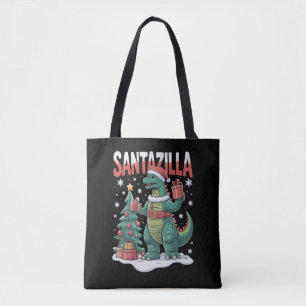 Santazilla Japanese Monster Kaiju Xmas Dinosaur Tote Bag