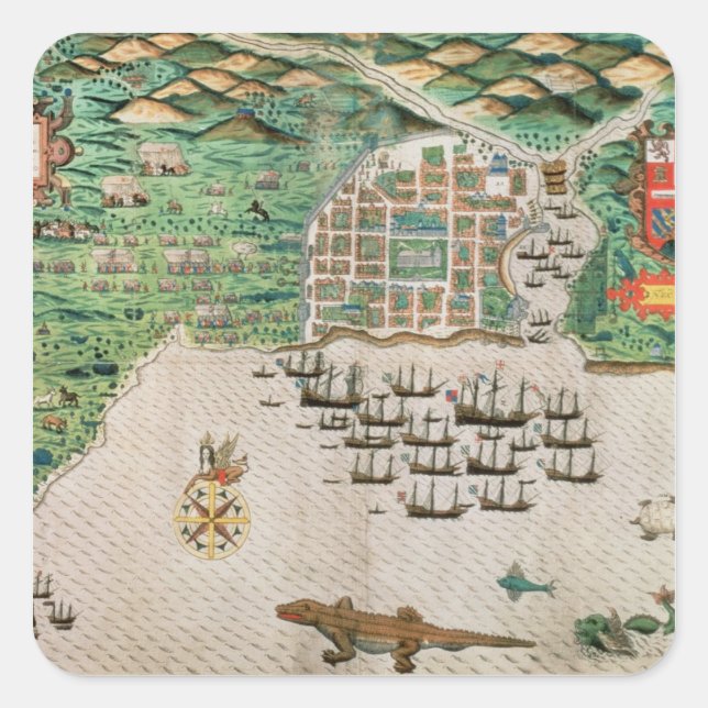 Santiago, Cape Verde, 1589 2 Square Sticker (Front)