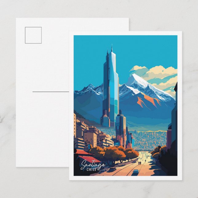 Santiago Chile Art Vintage Travel Illustration Postcard (Front/Back)