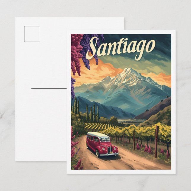 Santiago Chile Artistic Travel Illustration Postcard (Front/Back)