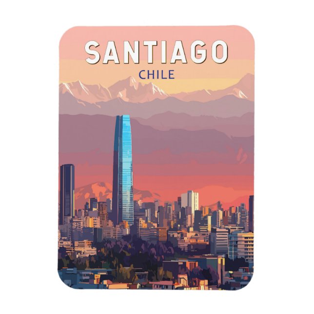 Santiago Chile Illustration Travel Art Vintage Magnet (Vertical)