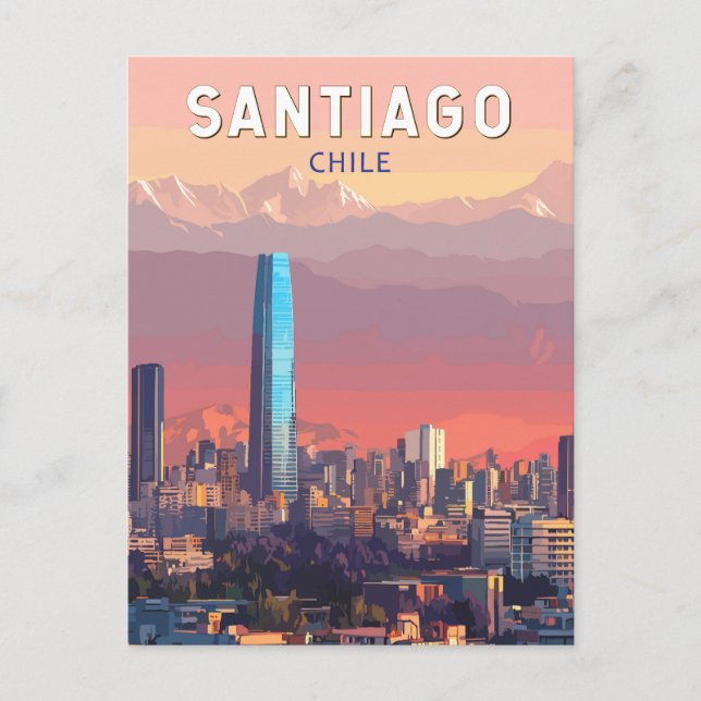 Santiago Chile Illustration Travel Art Vintage Postcard (Front)