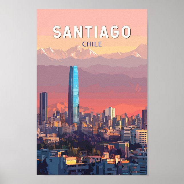 Santiago Chile Illustration Travel Art Vintage Poster (Front)