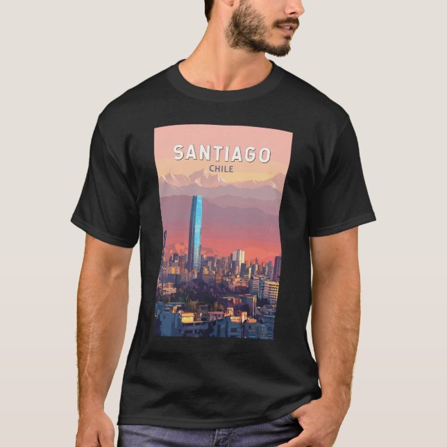 Santiago Chile Illustration Travel Art Vintage T-Shirt (Front)