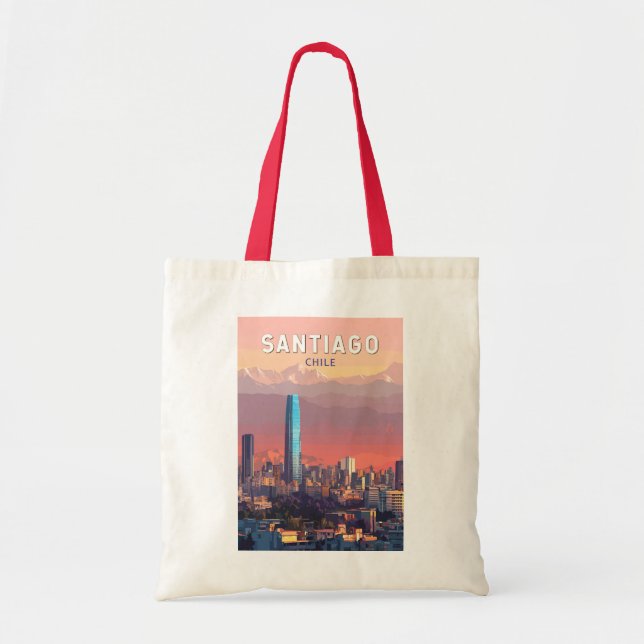 Santiago Chile Illustration Travel Art Vintage Tote Bag (Front)