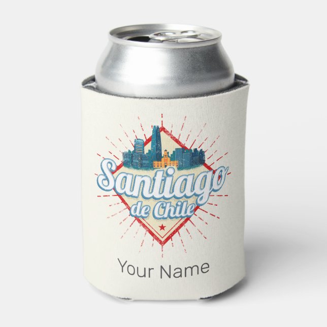 Santiago de Chile City Holiday Retro Skyline Can Cooler (Can Front)