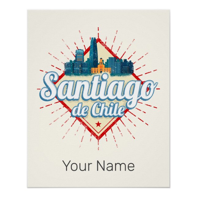 Santiago de Chile City Holiday Retro Skyline Poster (Front)