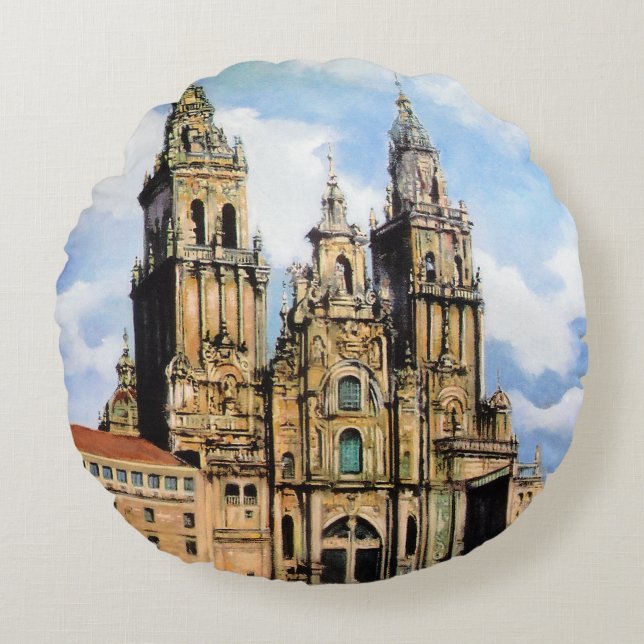 Santiago de Compostela Cathedral (A Coruña) Round Cushion (Front)