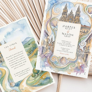 Santiago de Compostela Watercolor Camino Wedding Invitation