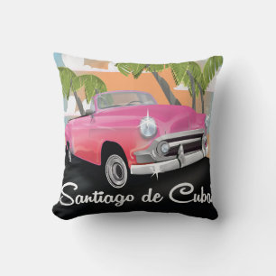 Santiago de Cuba vintage vacation travel poster. Cushion
