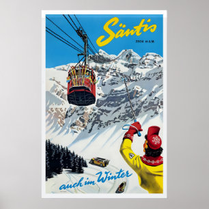 Säntis Switzerland Vintage Ski Poster - Framed
