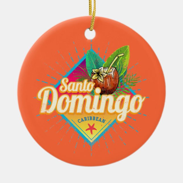 Santo Domingo Caribbean Dominican Republic Retro L Ceramic Tree Decoration (Front)