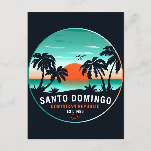 Santo Domingo Dominican Republic Retro Sunset 60s Postcard (Front)