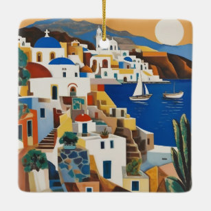 Santorini at Sunset Ceramic Ornament