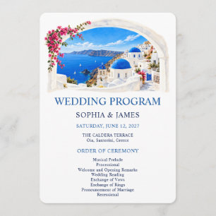 Santorini Blue Domes Bougainvillea Arch Wedding Programme
