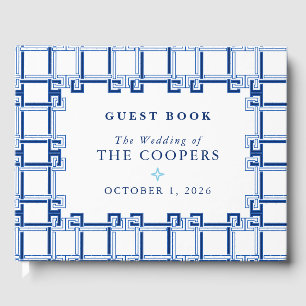 Santorini Blue Mediterranean Greek Key Family Guest Book