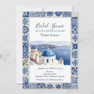 Santorini Blue Tile Destination bridal shower Invitation