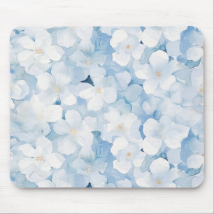 Santorini Blue White Flowers Mouse Pad